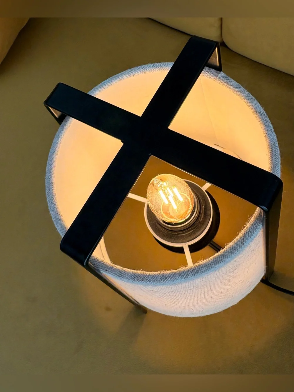 Osaka Small Floor Lamp Black Metal Natural Linen Shade Japanese Minimalist